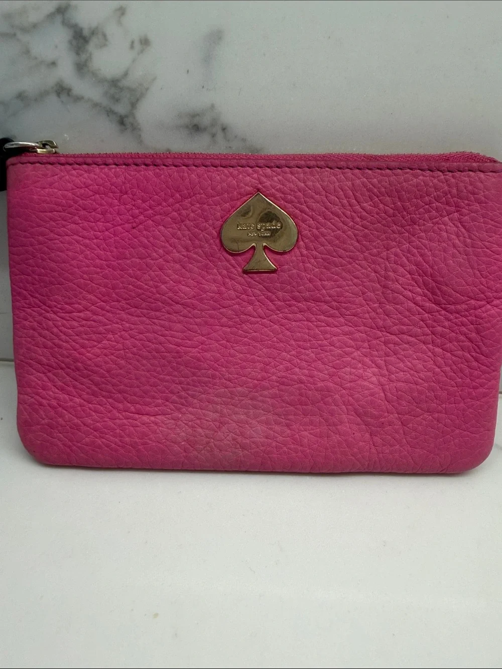 kate spade Hot Pink Leather Wristlet with Black Strap and Gold Spade